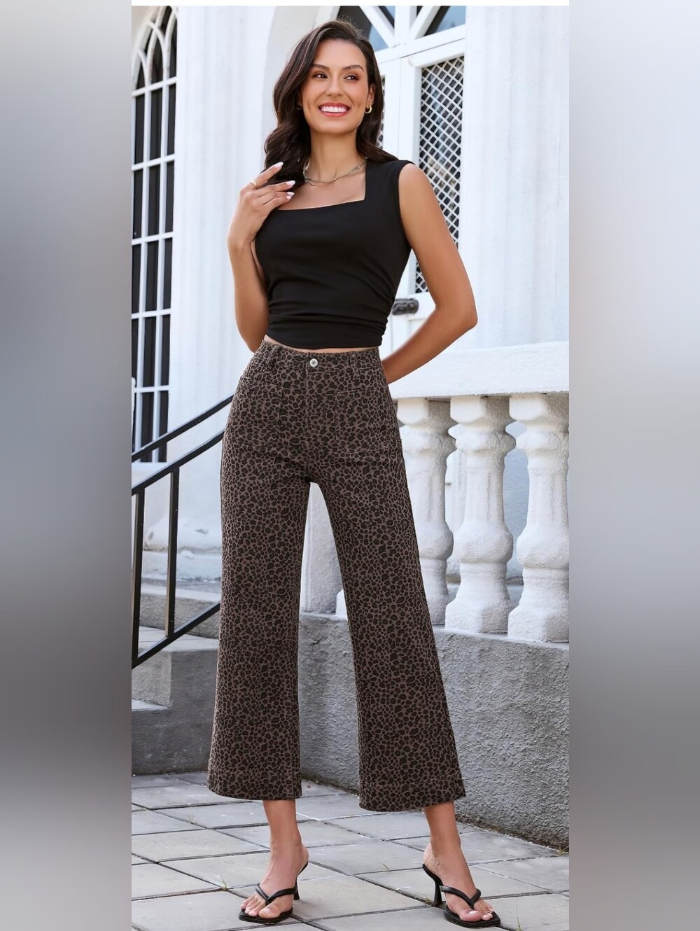 Luvamia High-Rise Wide Leg Leopard Print Pants - Black/Brown Crop Size XL NWT